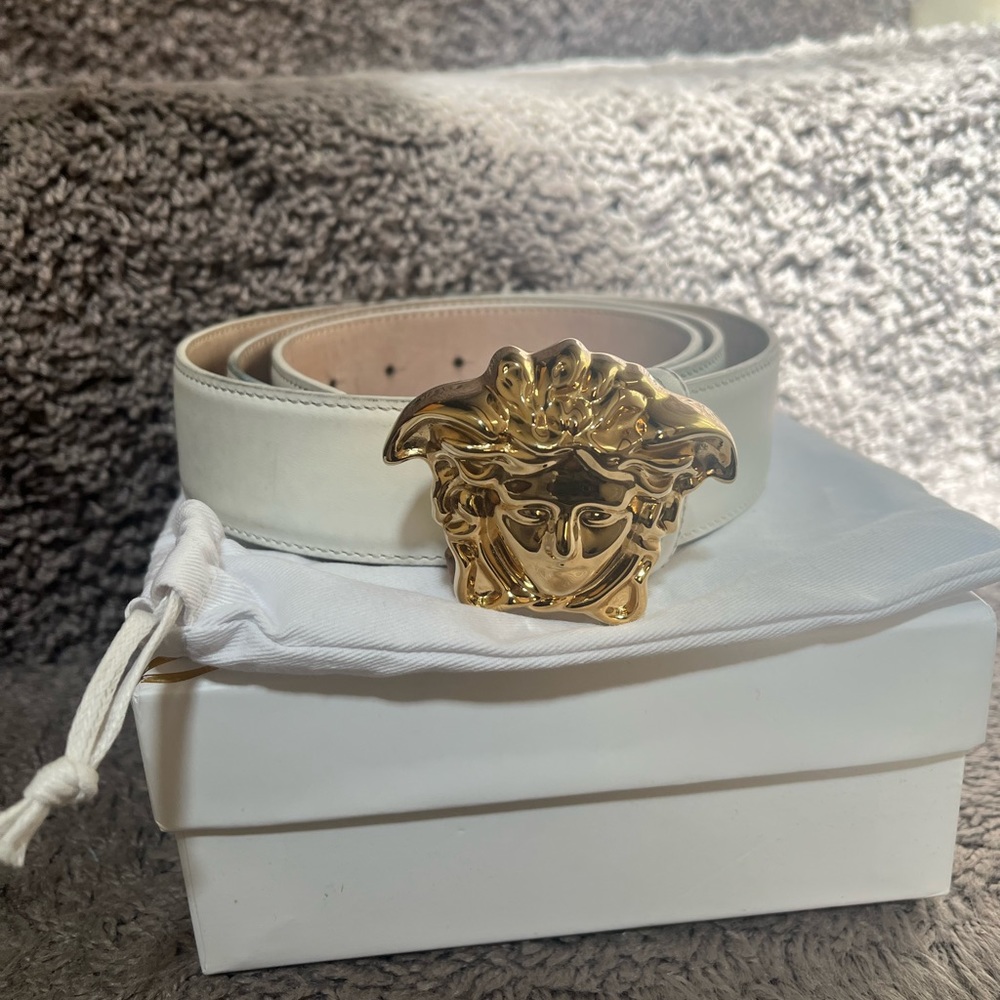 Versace White Medusa Leather Belt